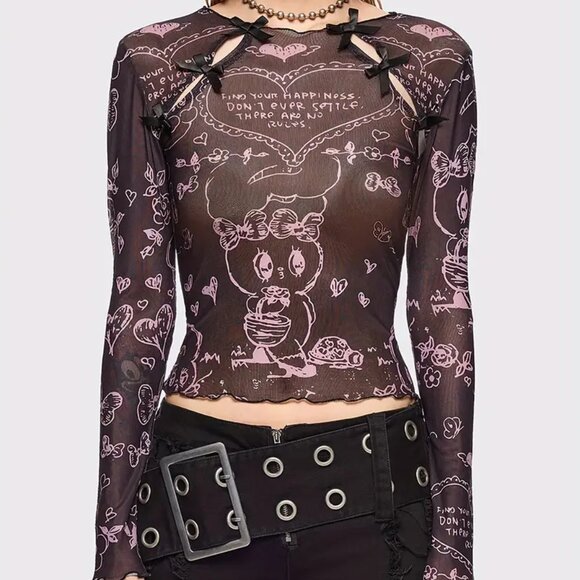 Dark Chocolate Mesh Bodycon T-Shirt - Picture 2 of 4